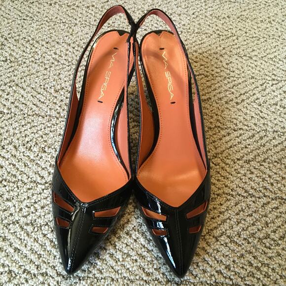 Via Spiga Black Patent Leather Gable Slingback Heels - 8M - Picture 1 of 8